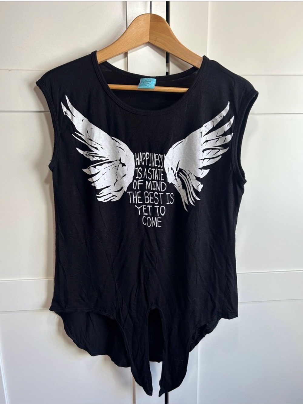 h.i.p. Black Graphic Wing Tank Top with White Print